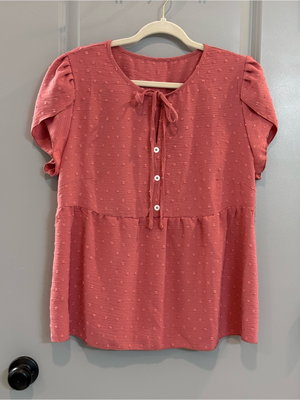 SHEIN NWOT Dusty Rose Tie-Neck Short Sleeve Peplum Top